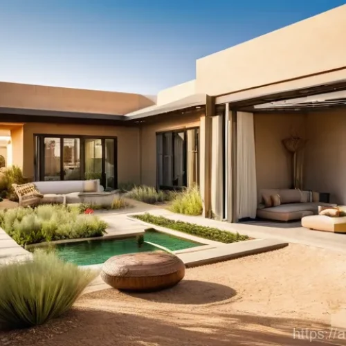 친환경 건축과 클린테크 기술 - **A Modern Arabian Eco-Home with Family:**
    "A stunning exterior shot of a contemporary, sustaina...