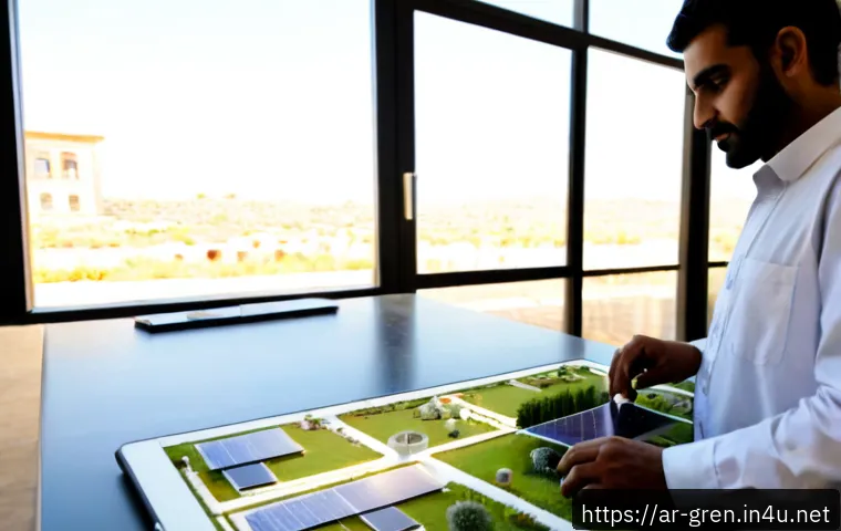 Home 13 친환경 건축 전문가의 지속 교육 방법 - Photorealistic Arab sustainable architecture professional attending an advanced green-building works...